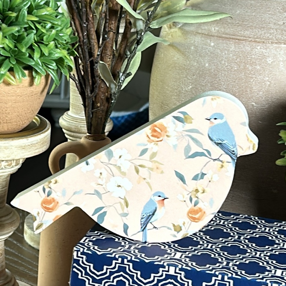 NEW! Shabby Chic Cottage Farmhouse Floral Rose Wood Song Bird - Picture 2 of 10